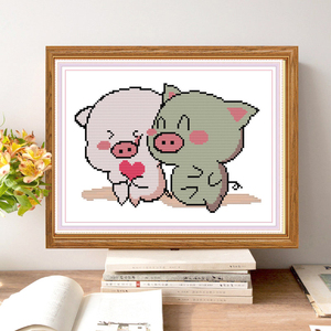 印花十字绣小件情侣小猪可爱卡通儿童房学生初学小幅简单手工线绣