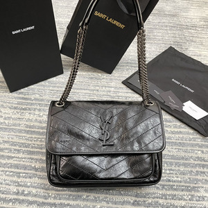 二手ysl圣罗兰女包斜挎包皱褶格纹链条油蜡皮niki经典复古单肩包
