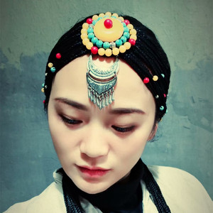 藏族蒙古舞蹈假发小辫子头饰发饰民族舞藏装婚礼仿绿松石蜜蜡配饰