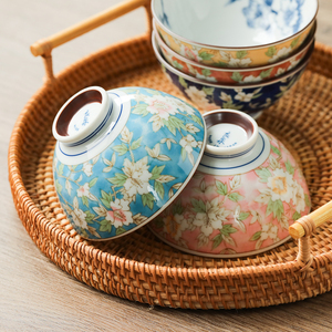 日本进口美浓烧山茶花陶瓷米饭碗日式小碗家用甜品碗餐具套装礼盒
