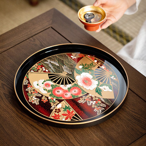日本进口山中漆器金箔舞扇茶盘家用复古餐具托盘果盘传统日式餐盘