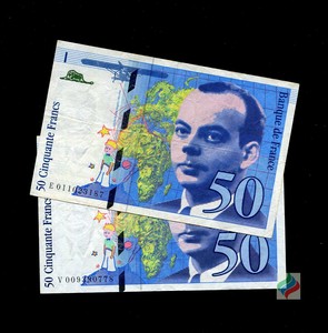 法国50法郎纸币 1992-1999年末版 8品 小王子 外国钱币