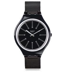 代购斯沃琪swatch专柜正品女款手表黑色夜光编织钢带svob100m