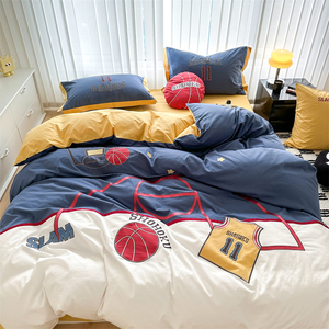 男孩篮球运动风纯棉水洗棉四件套全棉儿童被套卡通床单笠床上用品