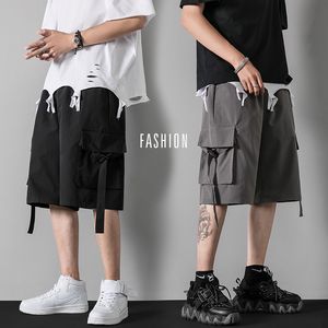 极帝万斯机能飘带工装短裤男士夏季胖子大码休闲裤ins潮牌宽松运