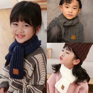 儿童黑色围巾冬季新款韩版可爱纯色针织毛线男童女童百搭保暖围脖
