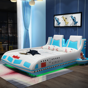 儿童床男孩单人床女孩公主带护栏床卡通1.2米1.5米创意实木飞机床