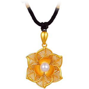 紫金黄金 古法玲珑月季花丝珍珠吊坠