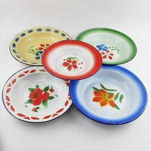 搪瓷盘子14-18cm怀旧经典传统印花汤菜餐厅搪瓷盘子碟 老式铁盘碟