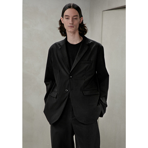 kami anger原创设计黑色慵懒风落肩宽松西服休闲西装外套男单西潮
