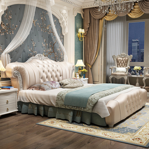 欧式豪华大气双人床真皮1.8米轻奢主卧大床现代简约法式公主婚床