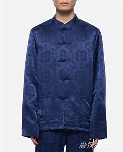 clot blue silk丝绸衬衫立领潮牌香港限定中国风唐装盘扣男女外套