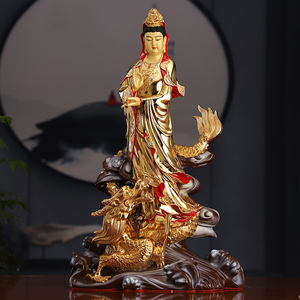 骑龙观音 站龙滴水观音佛像 供奉纯铜客厅南海乘龙观世音菩萨摆件
