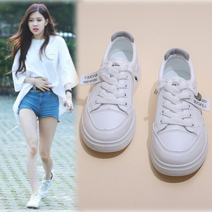 rose朴彩英同款小白鞋女士韩版百搭ins潮流彩不系鞋带纯白色板鞋