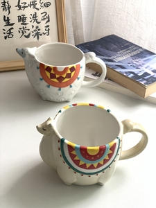 外贸单陶瓷马克杯水杯成人燕麦杯早餐杯浮雕杯子羊驼可爱咖啡杯子