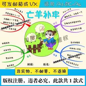 亡羊补牢思维导图手抄报小学生中国古代寓言故事黑白线描电子小报
