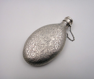 英国伯明翰1870年纯银威士忌酒壶 欧美西洋银器古董收藏