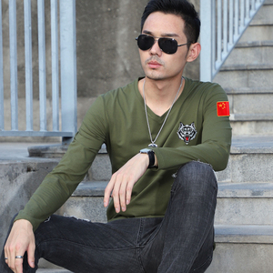 迷彩长袖军人衣服秋季中国特种兵t恤男军装上衣男士刺绣薄款秋衣