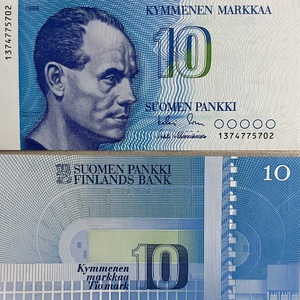 芬兰10马克纸币 外国钱币 1986年 全新unc p-113