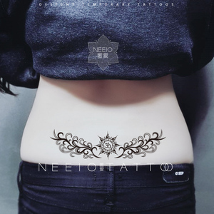 neeio纹身贴圣音太阳图腾 个性遮挡腰腹部横疤痕瑜伽om符号防水女