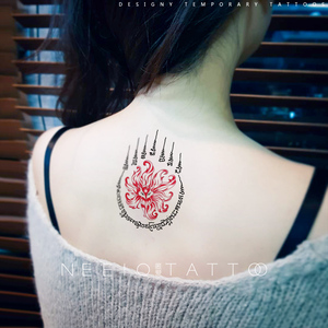 neeio纹身贴赤焰九尾狐 红色小狐狸个性泰国文字颈后防水持久男女