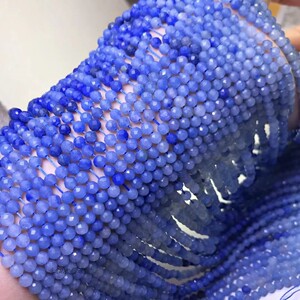 天然渐变色蓝东陵玉切面圆珠蓝色玉石散珠半成品项链手链耳钉配珠