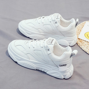 球鞋女春款全白色运动鞋皮面小白鞋防水纯白鞋中学生老爹跑步板鞋