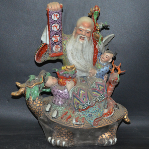 古玩古董收藏 景德镇瓷器 代代富贵玄武寿星 家居精品风水摆件