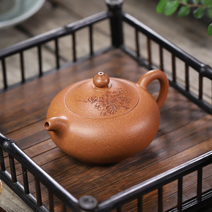 紫砂壶艺人沈丹手工刻绘花开富贵浮雕玉乳壶原矿降坡泥大品功夫茶