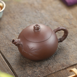 宜兴紫砂壶沈丹手工贴花竹节西施壶300c大品泡茶壶底槽清工夫茶具