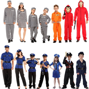 万圣节成人化装舞会美国条纹囚犯囚服儿童男女警察警长抢劫犯服装