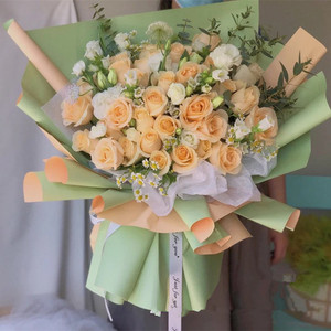 33朵香槟玫瑰洋桔梗混搭花束福州花店鲜花同城速递送花生日礼物