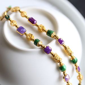 三生树原创古法999足金diy小配件黄金设计天然多宝花舒俱来手串女