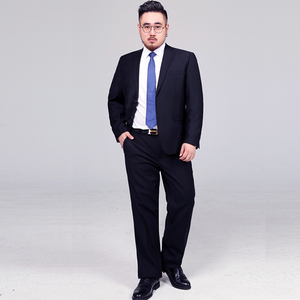 胖子西装套装男加肥加大码条纹显瘦西服套装结婚伴郎礼服上班应聘
