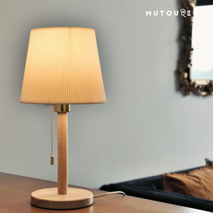 原木色台灯创意北欧卧室书房护眼书桌简约学生插电拉线开关床头灯