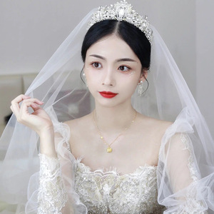 新款手工水晶奢华高贵银色皇冠新娘结婚头饰发箍婚纱头纱配饰王冠