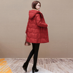 小个子修身品牌羽绒棉服棉衣女式冬季2024新款中长款妈妈红色外套