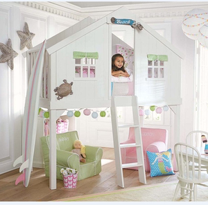 全实木树屋床 儿童公主双层床 上下铺床带滑梯柜储物定制