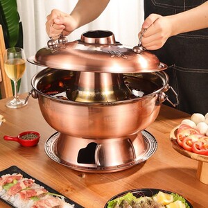 火锅锅具老式传统老北京铜炉碳火炉烧炭锅家用鸳鸯锅纯铜插电两用