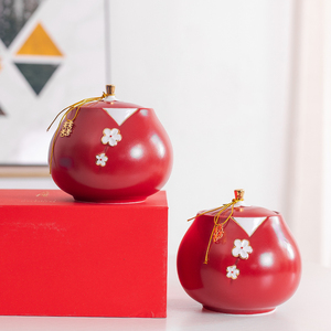 结婚茶叶罐密封中式防潮茶罐红色陶瓷罐子半斤散装婚庆糖罐伴手礼