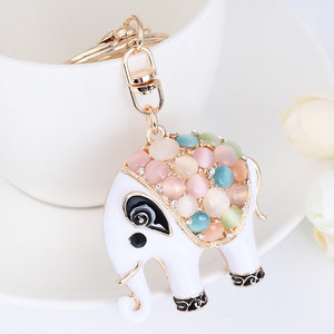 汽车钥匙扣精美可爱猫眼石大象泰国吉祥物时尚钥匙链创意礼品挂件