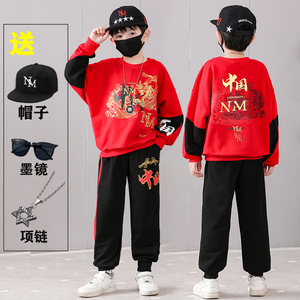 男童春秋套装3岁儿童两件套春装男孩红色中国风洋气5新年春季衣服