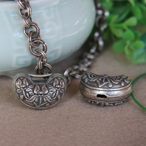 金丝草饰品淘宝佳人 纯银925做旧祥云银锁镂空小篆喜字不对称情侣