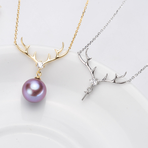 DIY配件 S925纯银天然珍珠可调节套链镶锆石麋鹿 一路有你 吊坠链