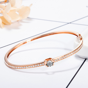 廖夫人珠宝 18k金牛头款钻石手镯群镶真钻玫瑰金彩金正品手镯手链