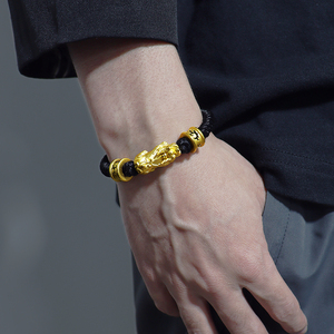 999足金黄金貔貅手链男士2022新款手工编织绳貔犰送男友老公礼物