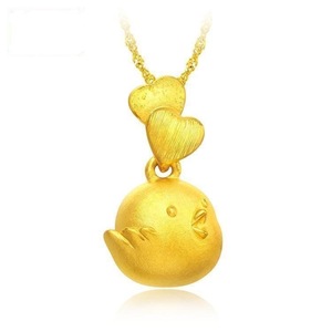 双爱心形镀3D硬黄金欧币项链女越南沙金饰品十二生肖小鸡吊坠礼物