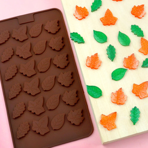 24连树叶子巧克力模具DIY枫叶片翻糖蛋糕巧克力装饰食品级硅胶模
