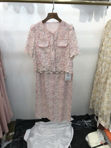 轻奢名媛风粉色蕾丝法式套裙女夏季短袖设计半身裙套装妍舞飞扬