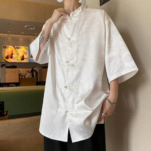 新中式盘扣龙袍短袖衬衫男士夏季高级感中国风唐装冰丝设计感衬衣